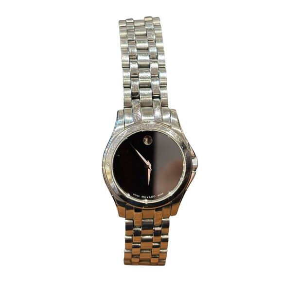 Movado Museum Watch Ladies Silver Butterfly Clasp Black Dial - Picture 1 of 7